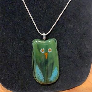 Owl Glass Pendent on silver chain